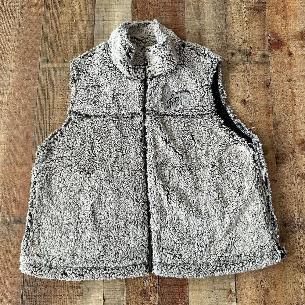 Catalog Favorites Gray sherpa teddy bear vest music note embroidered women's 1x